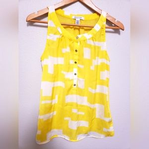 KENNETH COLE REACTION Top, Yellow/White Sleeveless Buttons Size P/S